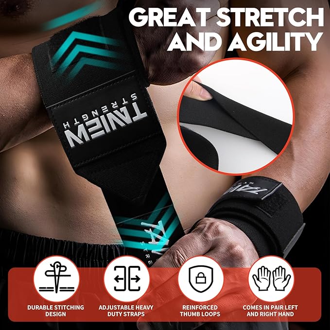TAVIEW Wrist Wraps Weightlifting with Heavy Duty Thumb Loop, Powerlifting, Cross Training, Bodybuilding .21” Professional Grade for Gym Workout, Men and Women Weight Lifting and Strength Training
