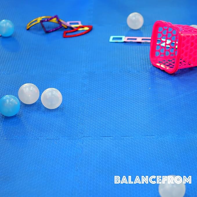 BalanceFrom Puzzle Exercise Mat 1/2' Thick, EVA Interlocking Foam Floor Tiles for Home Gym, Mat for Home Workout Equipment, Floor Padding for Kids, Blue, 24 in x 24 in x 1/2 in, 48 Sq Ft - 12 Tiles