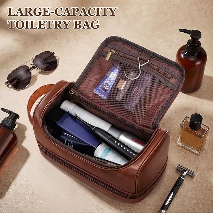 Mens Toiletry Bag for Travel,PU Leather Travel Toiletries Bag,Waterproof Toiletry Shaving Kit for Men,Personalized Gifts for Men Father's Day Birthday (H)