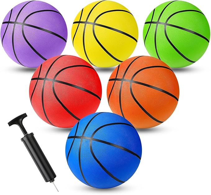 HyDren 6 Pack Official Size Rubber Basketballs with Pump Bulk for Child Kids Junior Youth Adults Basket Balls Indoor Outdoor Operation Christmas Items School Gifts