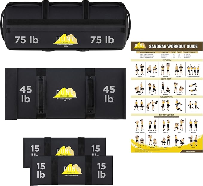 Sandbags for Working Out (Unfilled) - Enhance Your Fitness with Our Workout Sandbag, Versatile & Durable Sand Bags for Weight Training 15-75 lbs - Sandbags for Fitness Guide Included