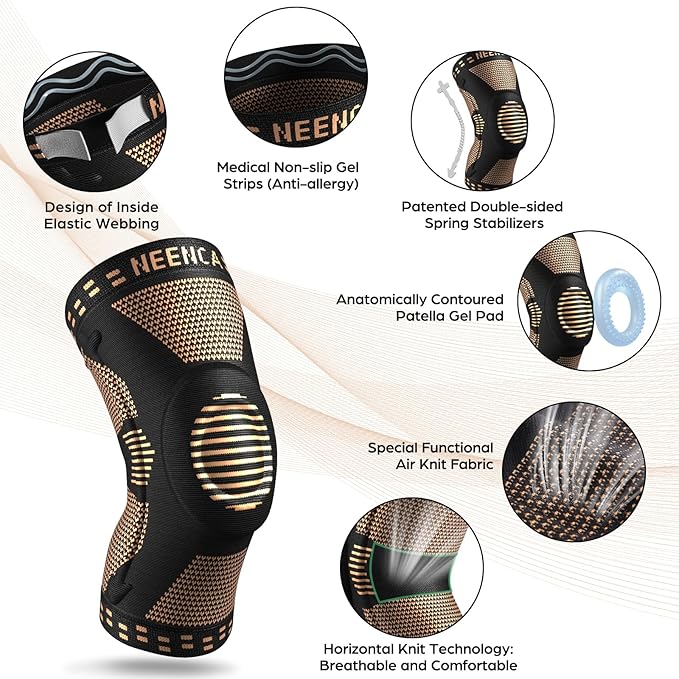 NEENCA 2 Pack Knee Braces for Knee Pain, Compression Knee Sleeves with Patella Gel Pad & Side Stabilizers, Knee Support for Meniscus Tear, Arthritis, Joint Pain, ACL, Runner, Workout