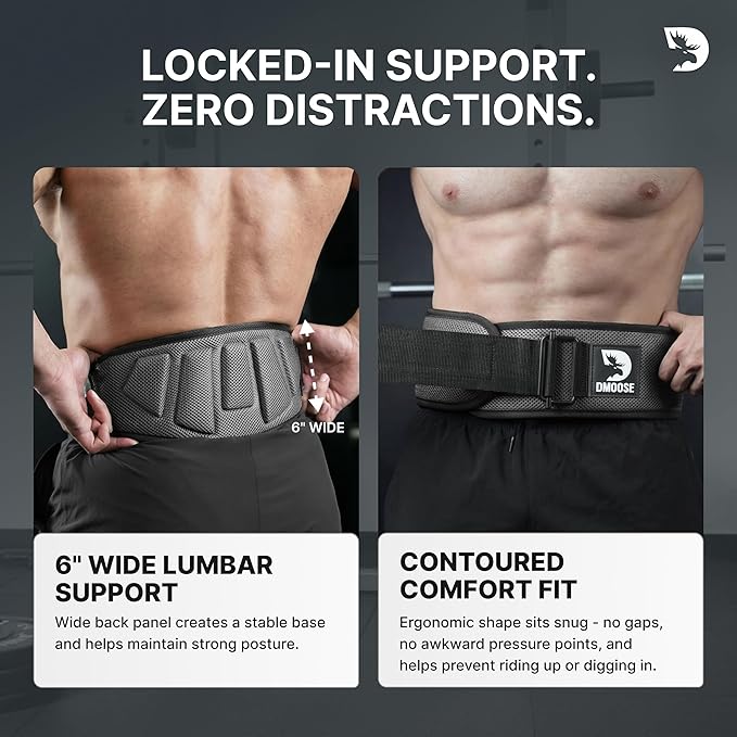 DMoose Fitness Weight Lifting Belt for Squats, Deadlift & Intense Workout - 6" Adjustable Fit Auto Lock Weightlifting Belt for Men & Women - Neoprene Gym Belts for Stability & Lumbar Back Support