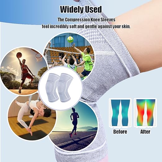 Compression Knee Sleeve for Men Women - Bamboo Charcoal Elastic Knee Braces Pads Warmers Protective Knee Support for Arthritis and Runners (Gray, X-Large)