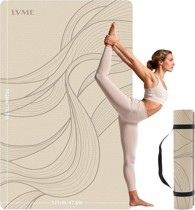 Large Yoga Mat (75.5"x47.6"x0.4"）Extra Wide & Thick 10mm, Non-Slip Exercise Mat, High-Density TPE Mat for Yoga Pilates & Home Gym Workouts
