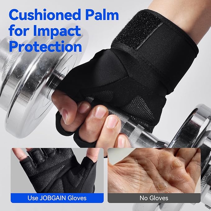 Workout Gloves for Men and Women, Gym Weight Lifting Padded Gloves with Wrist Wrap Support, Full Palm Protection & Extra Grips, for Weightlifting, Exercise, Cross Training, Fitness, Pull-Up