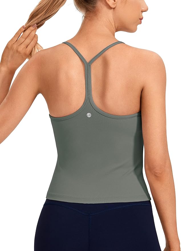 CRZ YOGA Butterluxe Racerback Tank Tops for Women - Scoop Neck Spaghetti Strap Padded Workout Camisole with Built in Bra