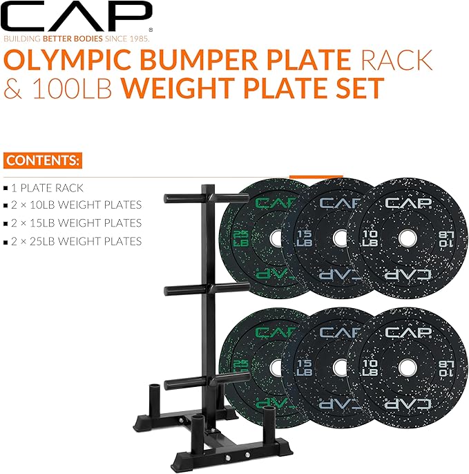 CAP 2-inch Olympic Bumper Plate Weight Set | 100-370 lbs | Multiple Colors | Storage Rack Optional