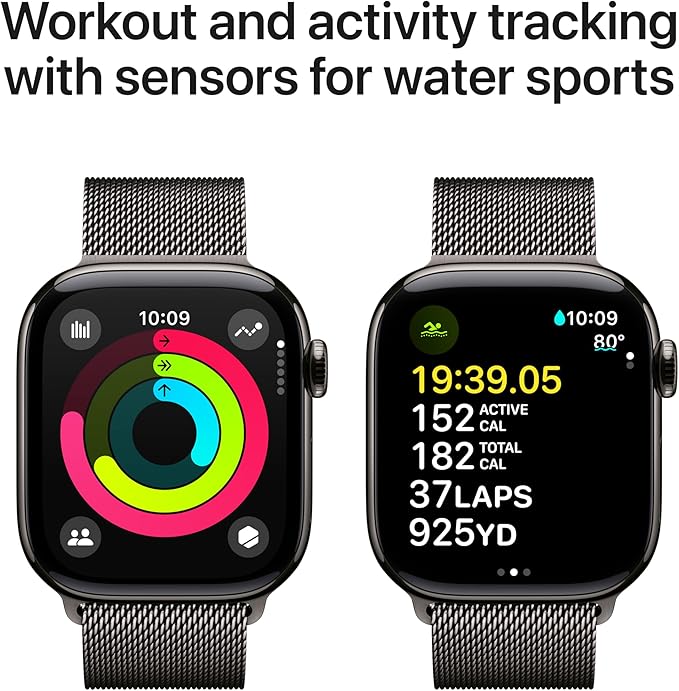 Apple Watch Series 10 [GPS + Cellular 42mm case] Smartwatch with Slate Titanium Case with Slate Milanese Loop. Fitness Tracker, ECG App, Always-On Retina Display, Carbon Neutral