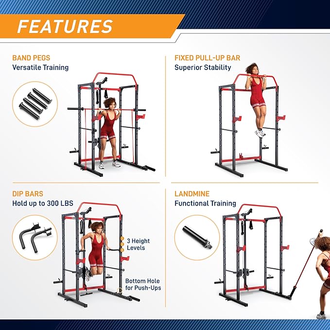 Marcy Power Cage with Pull-Up Bar,Adjustable Bar Catches,Olympic Standard Weight Plate,Accessories Build Your Own Home Gym with Optional Dual Pulley Trolley System for Body Exercise,Strength Training