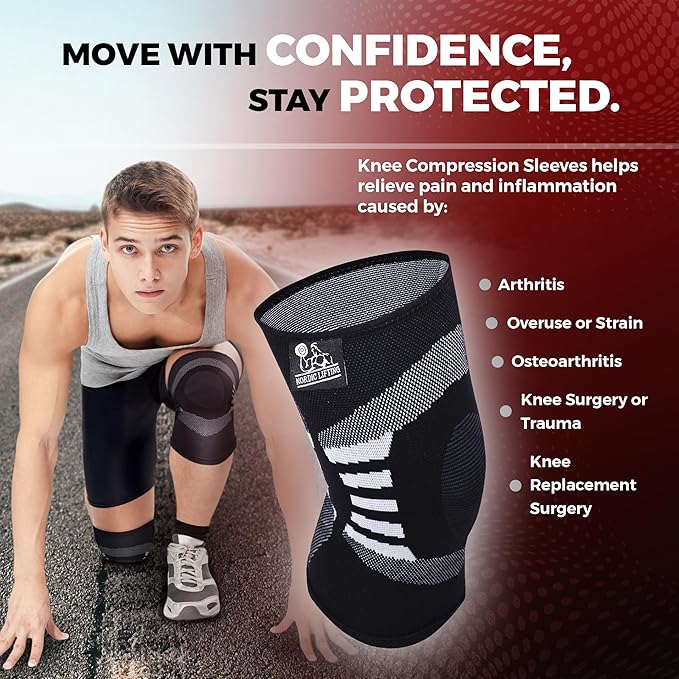 Nordic Lifting Knee Support Brace Compression Sleeves (1 Pair) - Support for Men Women Arthritis Relief & Injury Prevention