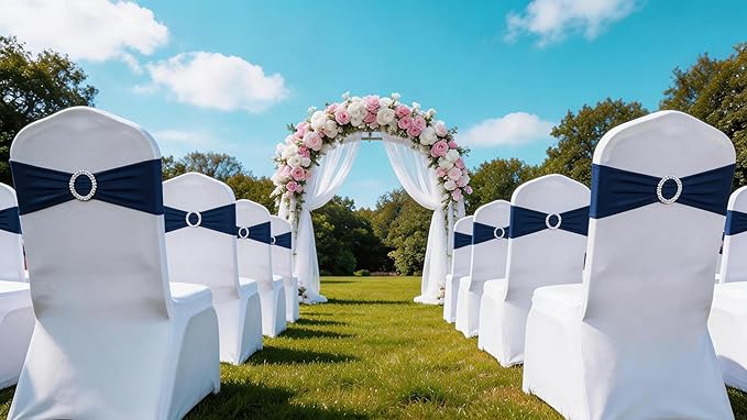 50 Pack Stretch Spandex Navy Blue Chair Sashes for Wedding Elastic Chairs Bows Bands with Slider Buckles Fitting Party Banquet Restaurant Events Baby Shower Decorations
