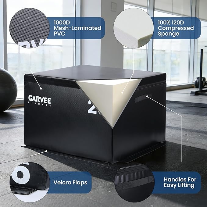 Stackable Plyo Box 6/12/20 Inch, Adjustable Plyometric Jump Box, Soft Foam Step Up Boxes for Home Gym Workouts, Soft Plyo Box for Professional Strength, HIIT, Step-Ups, and Training