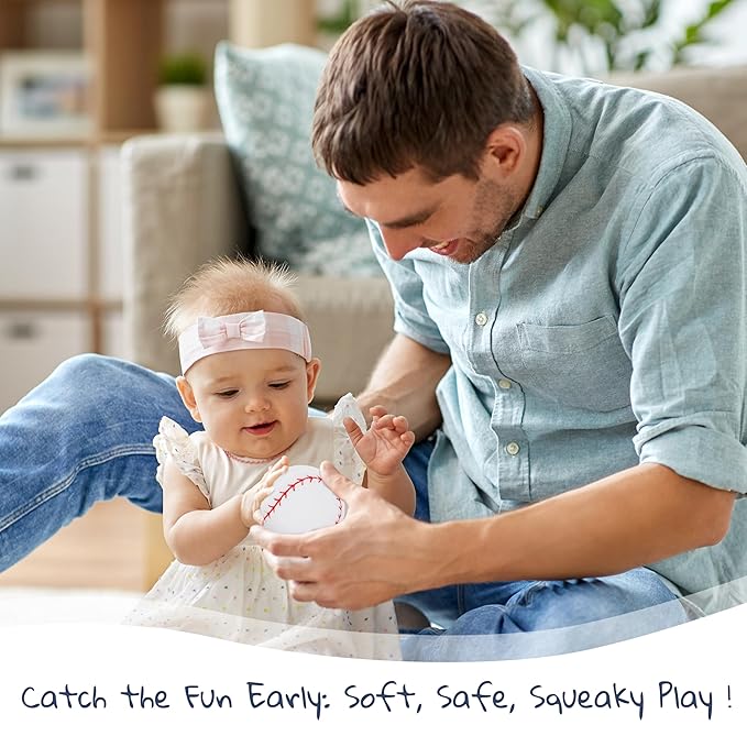 June Garden 2.5" My First Baseball - Plush Baby Squeaker Toy - Safe Soft Sports Toy for Infants Boys and Girls