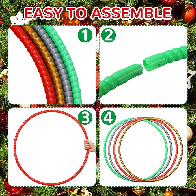 Sratte 12 Pcs Toy Hoop Detachable Adjustable Toy Hoop Colored Exercise Ring Plastic Circle Gymnastics Equipment Require Self Assembly(28 Inch,Red, Green, Gold, Silver)