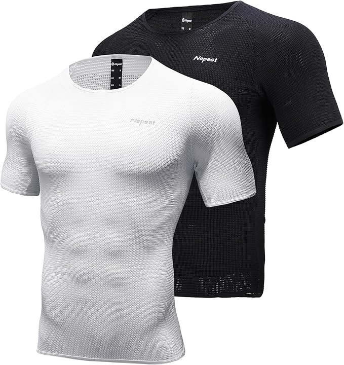 Nepest Mens Vests/Short Sleeve Biking Base Layer Mesh Sleeveless Cycling Baselayer Bicycle Ultralight Undershirts