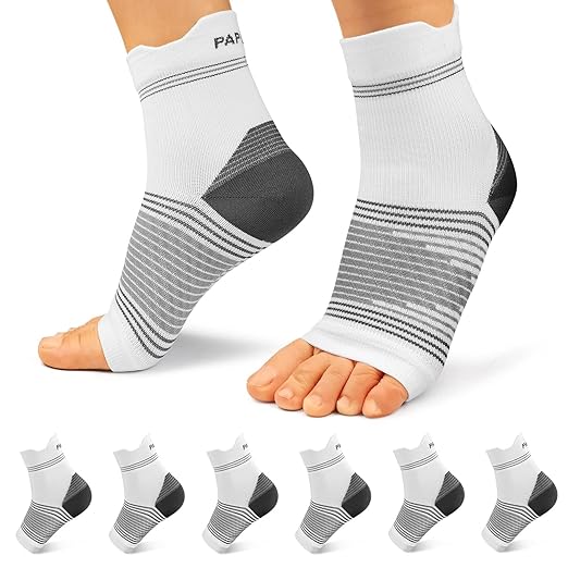 6 Pairs Plantar Fasciitis Socks for Men & Women, Ankle Brace Compression Socks with Arch Support for Achilles Tendonitis, Heel Pain, Swelling & Arthritis Relief, White, Small