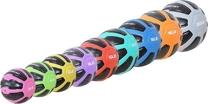GYMENIST Rubber Medicine Ball with Textured Grip, Available in 9 Sizes, 2-20 LB, Weighted Fitness Balls,Improves Balance and Flexibility - Great for Gym, Exercise, Workouts