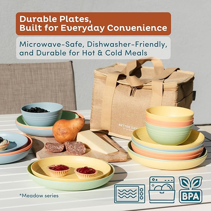 Nook Theory 8-Pack Reusable Wheat Straw Plates Set - Non Toxic and Non Plastic Dinner Plates for Kids and Adults, Lightweight Unbreakable Plate, Microwave Safe and Dishwasher Safe (Meadow 10")