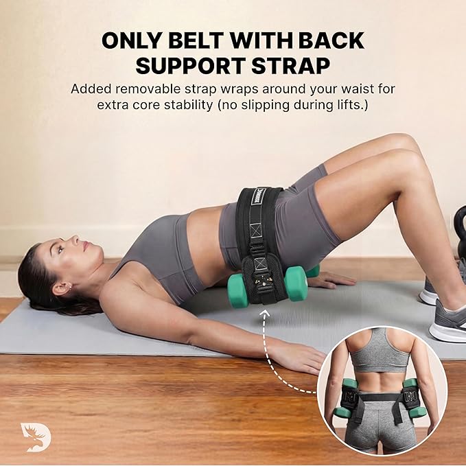DMoose Fitness Hip Thrust Belt - Dual-Strap Glute Builder for Dumbbells, Plates, Kettlebells (Supports up to 700 lbs) - Comfortable Padded Booty Belt for Home & Gym
