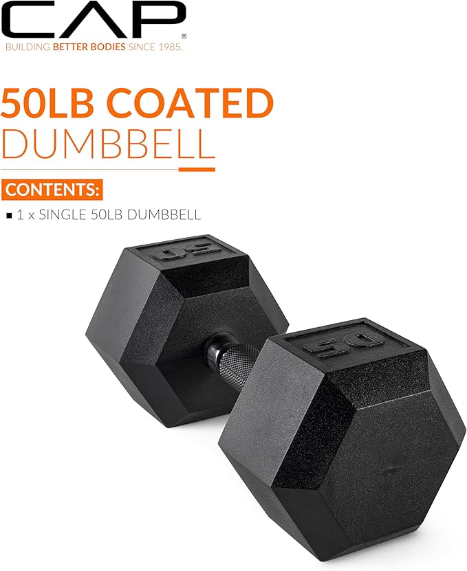 CAP Barbell Coated Hex Dumbbell Weight - Single | 10-120 lbs | Multiple Options
