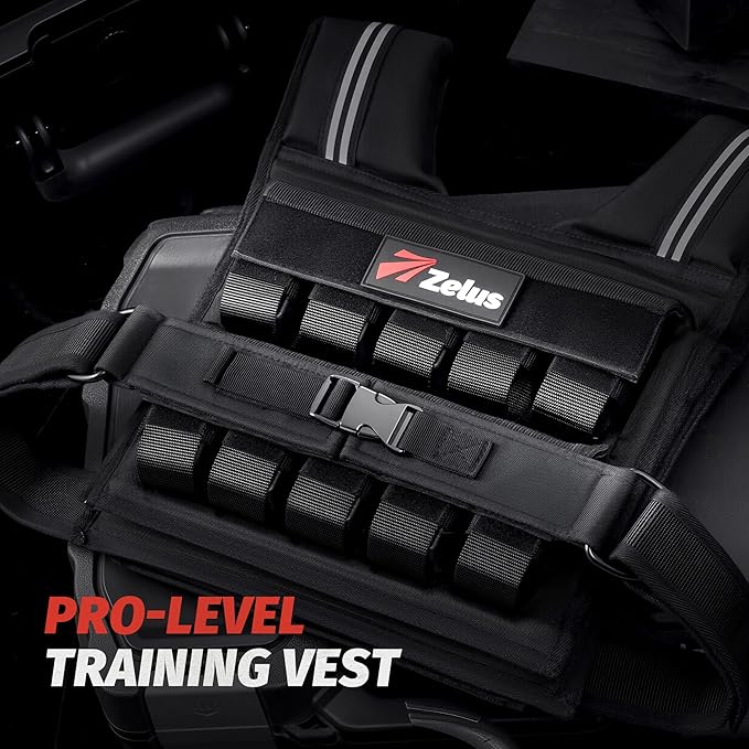 ZELUS Weighted Vest Men, 23/36/45 lb. Weight Vest with 10/16/20 Adjustable Iron Weights for Muscle Building Strength & Functional Training, Weighted Vest for Men with Reflective Strips.