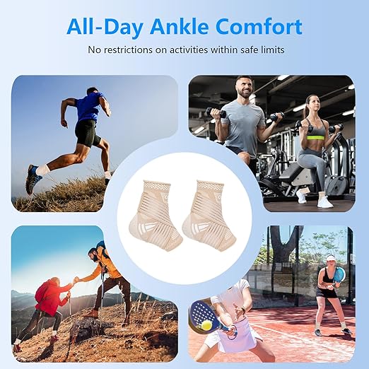 DRNAIETY Copper Ankle Brace for Men & Women - 1 Pair Adjustable Ankle Support Compression Sleeve for Plantar Fasciitis, Achilles Tendonitis, Foot Pain, Swelling, Sprains - Everyday Use (Skin Tone, Medium)