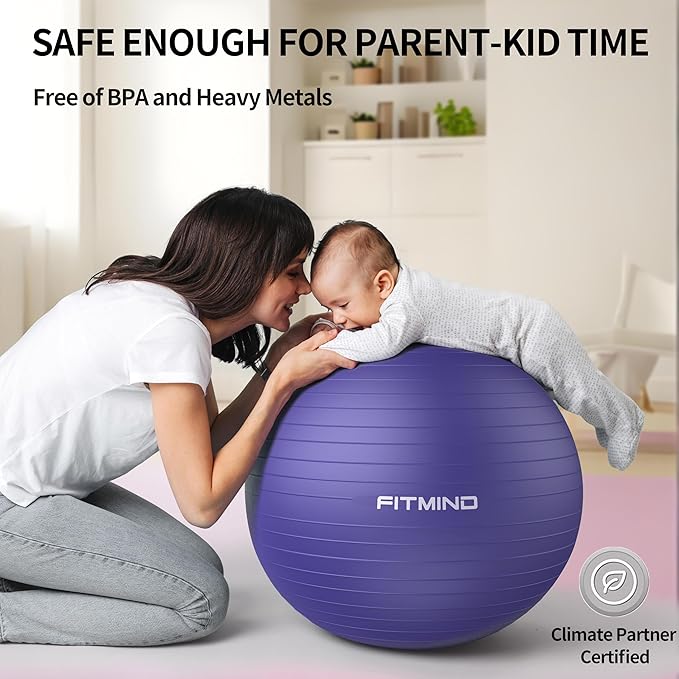 FITMIND_ Extra Thick Exercise Ball Yoga Ball 22in/26in/30in for Workout Pregnancy Stability,Anti-Burst and Slip Resistant Swiss Ball with Pump for Yoga, Pilates, Fitness,Birthing,Physical Therapy