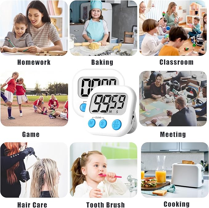 ZILLEEN Classroom Timer for Kids Teachers 4 Pack Digital Timers, White