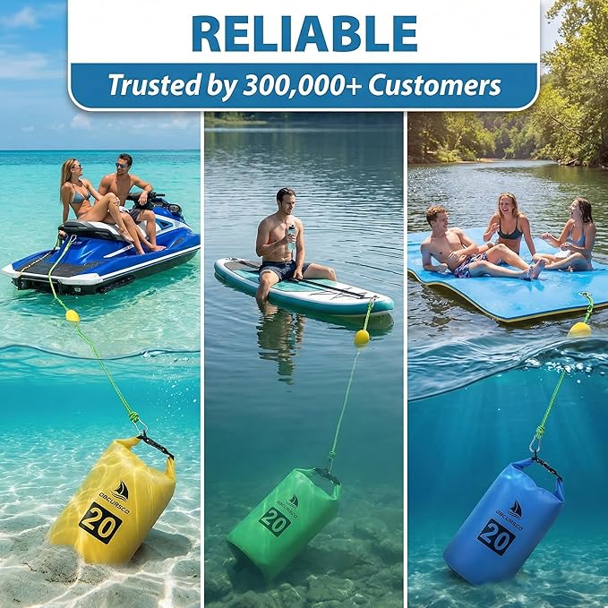 Obcursco 20L Jet Ski Anchor Kit PWC Anchor 2 in 1 Sand Bag Anchor for Float with Adjustable Buoy, PWC Sandbag Anchor for Jetski, Kayak, Seadoo, Paddle Board, Waverunner, Watercraft, and Swim Mat…