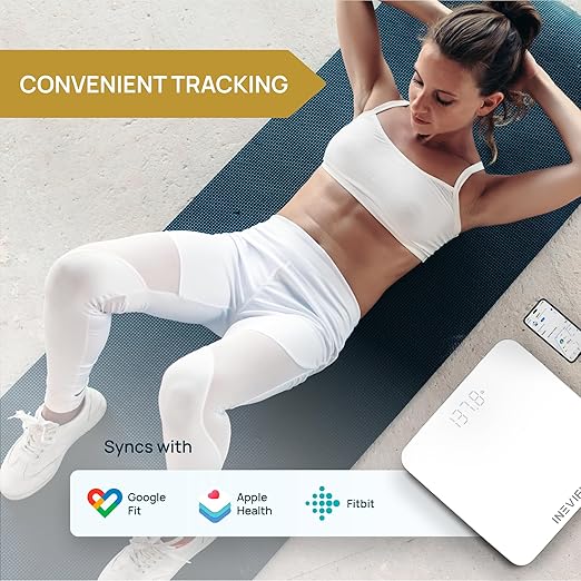 INEVIFIT Smart Bathroom Scale, Highly Accurate Bluetooth Digital Bathroom Body Weight Scale, Precisely Measures Weight & BMI for Unlimited Users (S-White)