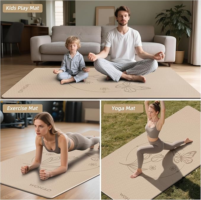 Large 76"x40"x0.4" Yoga Mat - Extra Width & Thick Non-Slip Exercise Mat, Versatile for Stretching, Yoga Studio, Gym, Home & Indoor/Outdoor Workouts