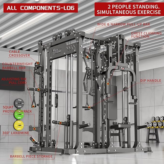 Multi-Purpose Squat Rack,Smith Machine Weight Rack Set with Cable Crossover System, Home Gym Power Racks, Power Racks and Packages
