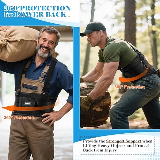 Plus Size Work Back Brace with 2 Removable Suspender Shoulder Straps for Heavy Lifting Safety - Back Posture Corrector Support Belt for Men Women in Construction, Warehouse Jobs 2XL/3XL