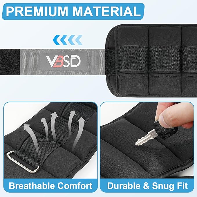 VBSD Adjustable Ankle Weights for Men Women, 2 4 6 8 10 lbs 1 Pair Leg Weight Straps, Weighted Ankle Weight Set with Removable Sandbags for Walking Running Yoga Physical Therapy Gym Home Workout