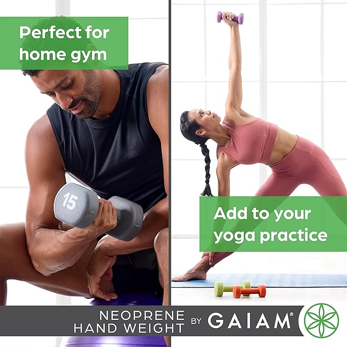 Gaiam Dumbbell Hand Weight (Sold in Singles) - Neoprene Coated Exercise & Fitness Dumbbell for Home Gym Workouts and Strength Training - Free Weights for Women and Men (5lb, Orange)
