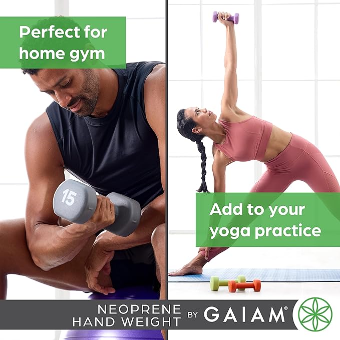 Gaiam Dumbbell Hand Weight (Sold in Singles) - Neoprene Coated Exercise & Fitness Dumbbell for Home Gym Workouts and Strength Training - Free Weights for Women and Men (5lb, Orange)