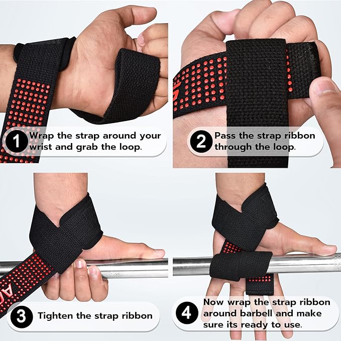 AQF Lifting Wrist Straps for Weightlifting, Powerlifting & Deadlifts – 23” Neoprene Padded Cotton Straps for Strength Training & Gym Workouts - Maximum Grip Support for Men & Women