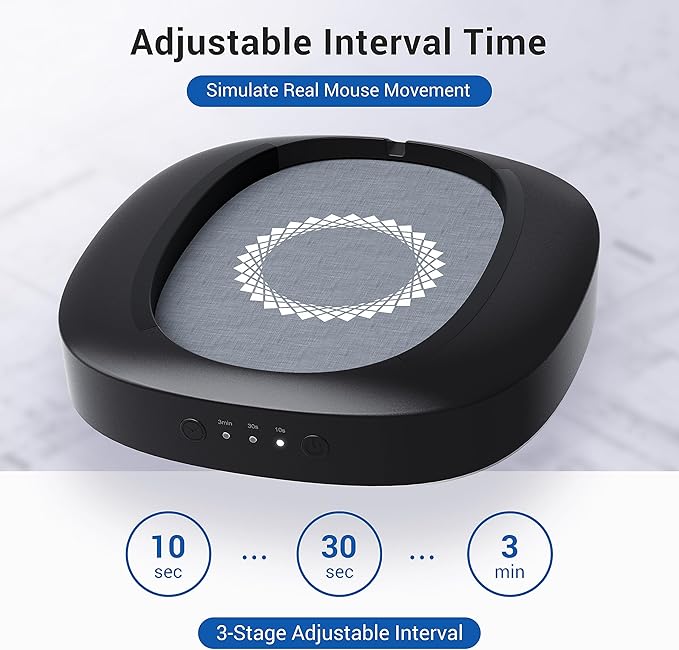 MEKASS Mouse Mover with Adjustable Interval Timer and Ultra-Silent Motor, Mouse Jiggler Simulates Real Mouse Movement, No Need Software, Mouse Jiggers for Keeping Computer Awake(Black)
