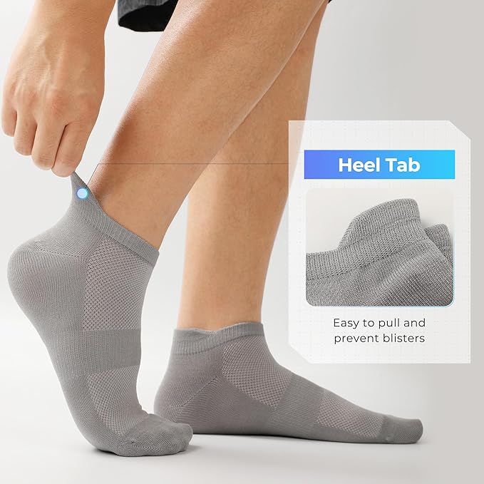 BAMBOO COOL Men's Ankle Socks Athletic Low Cut Heel Tab Cushioned Moisture Wicking, Running Arch Support Breathable, 8 Pack