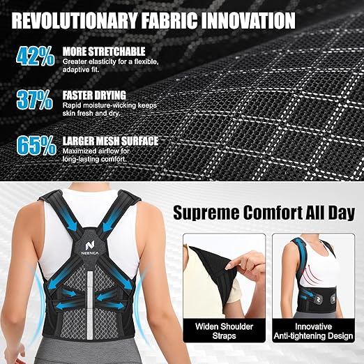 NEENCA Medical Posture Corrector Back Brace for Women & Men, Fully Adjustable Back Support, Shoulder Straightener for Upper and Lower Back Pain Relief - Scoliosis, Hunchback, Thoracic, Spine Corrector