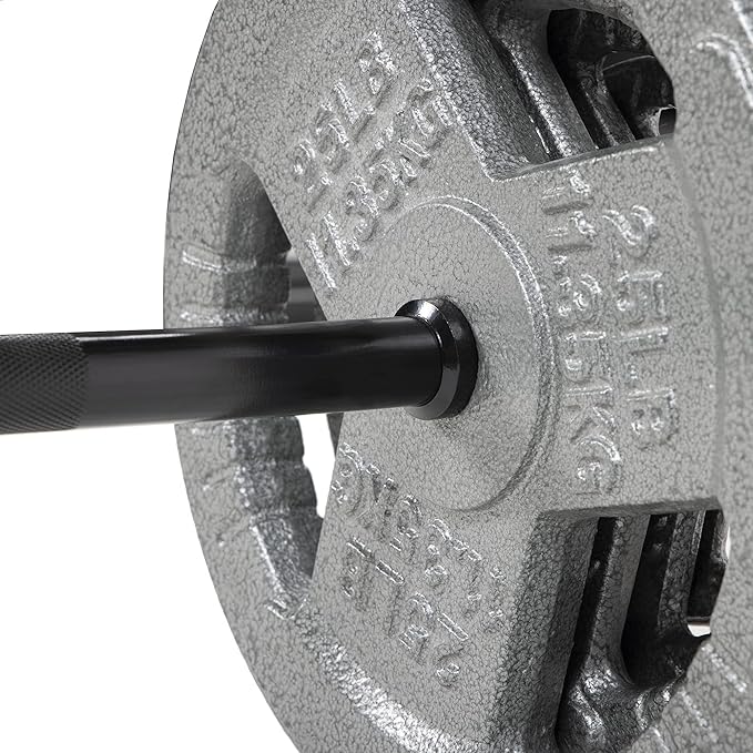Fitvids Barbell Weight Set, Cast Iron 1" Standard Weight Plates Including 5FT Standard Barbell Bar & Star Locks, 95 Pounds Set (85 Lbs Plates + 10 Lbs Barbell Bar), Multiple Packages