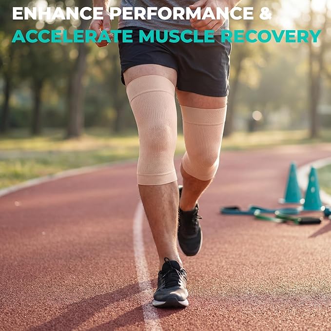 KEKING Orthopedic Brace for Tendinitis, Arthritis, ACL, MCL, Injury Recovery, Meniscus Tear, Knee Pain, Aching Knees, Patellar Tendonitis and Arthritis, Knee Compression Sleeves 2 Pack, Beige 3XL