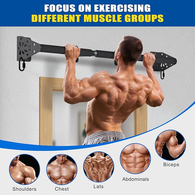 Kipika Wall Mounted Pull Up Bar - Heavy Duty 450 LB Capacity Doorway Chin Up Bar for Home Gym, Sturdy Steel Construction with Resistance Band Hooks | Hanging Exercise Bar for Full Body Workout
