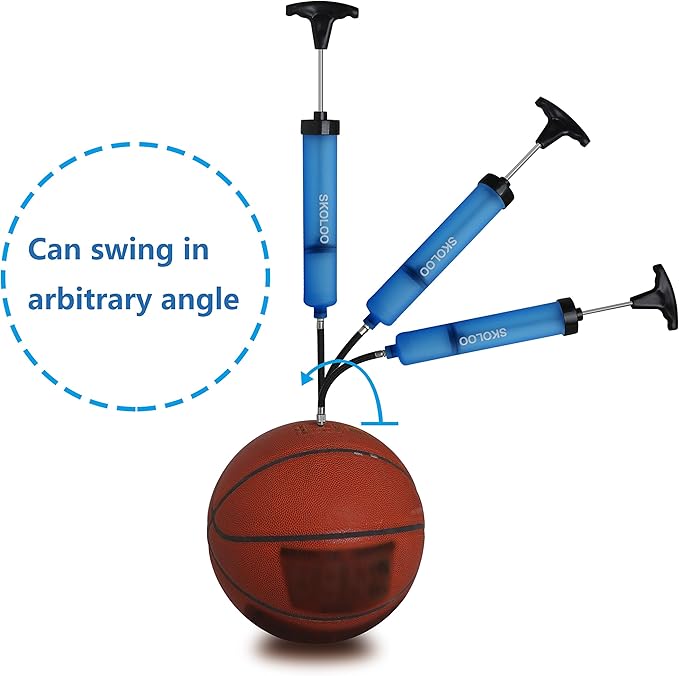 SKOLOO 10" Portable Hand Air Ball Pump Inflator Kit with Needle, Nozzle, Extension Hose for Soccer Basketball Football Volleyball Water Polo Rugby Exercise Sports Ball Balloon Swim Inflatables