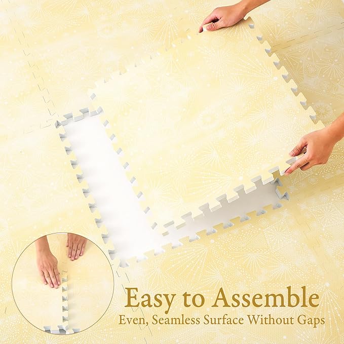 PopsyKosy Premium Baby Floor Play Mat - Extra Thick & Cushioned 1 inch Playroom Foam Mat, Non-Toxic Odorless - 6 Tiles - Spacious 6x4 ft. - Stylish & Large, Waterproof for Kids & Toddlers - Champagne Yellow