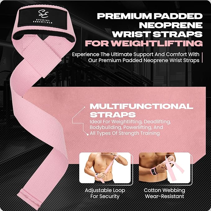 Special Essentials 2 Pack of Wrist Straps for Weightlifting - Two-Sided Anti Slip Silicone Grip & Padded Neoprene - Durable Gym Lifting Straps for Men and Women for Bodybuilding & Powerlifting