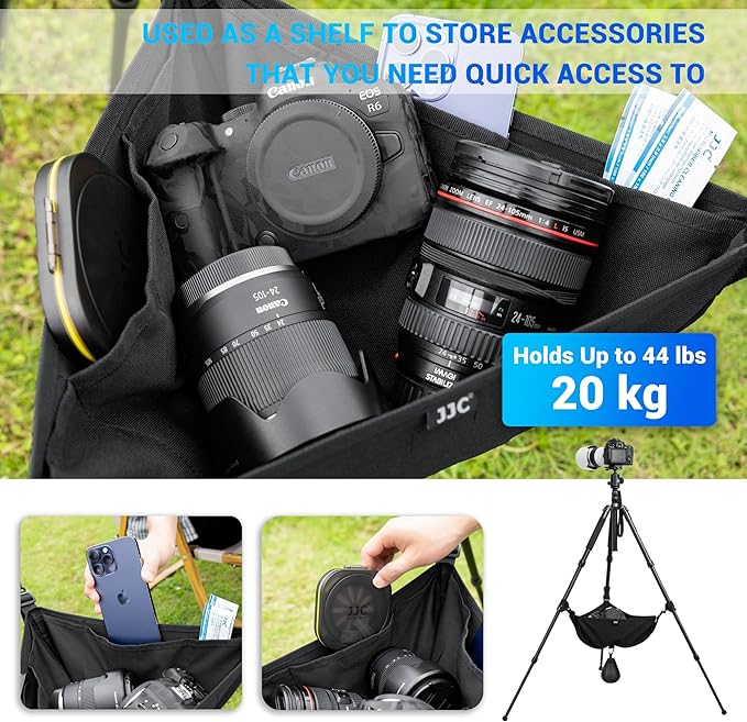 JJC Tripod Weight Stone Bag, Heavy Duty Sandbag for Lightweight Tripod Easel Light Stand Astrophotography, Tripod Rock Bag with Adjustable Buckles & Extra Storage Pockets, 44lbs Capacity