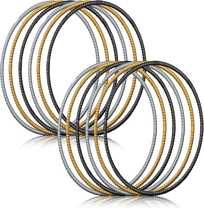 Sratte 12 Pcs Toy Hoop for Kid Detachable Adjustable Toy Hoop Colored Exercise Ring Plastic Circle for Kid Teen Gymnastics Equipment Require Self Assembly, 24 Inch (Black, Gold, Silver)