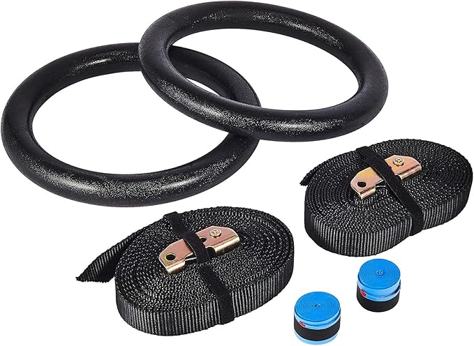ZELUS Gymnastic Rings, Exercise Olympic Rings with Adjustable Straps, Steel Buckles, Perfect for Workout, Strength Training, Pull-Ups and Dips (Black)